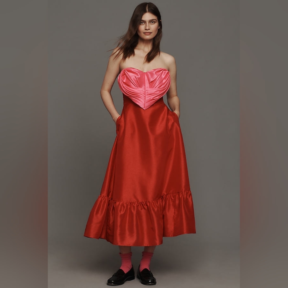 Hutch Elegant Pink and Red Strapless Dress